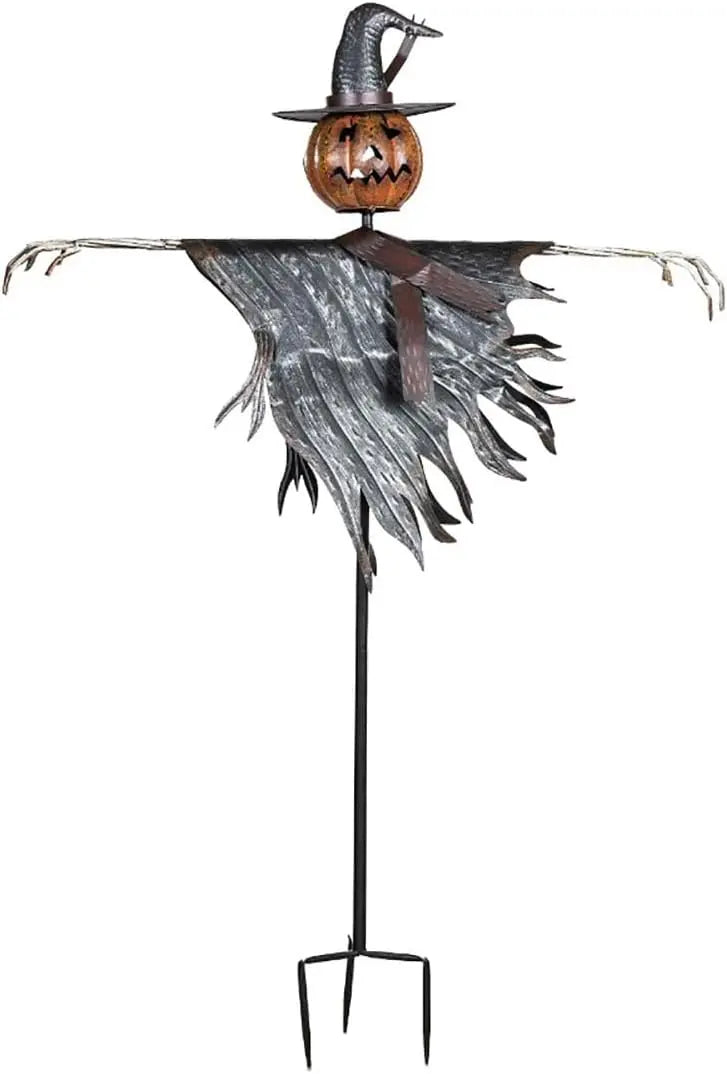 Halloween Solar Scarecrow Lantern Decorative Metal Stake Light with Motion-Sensing Glow