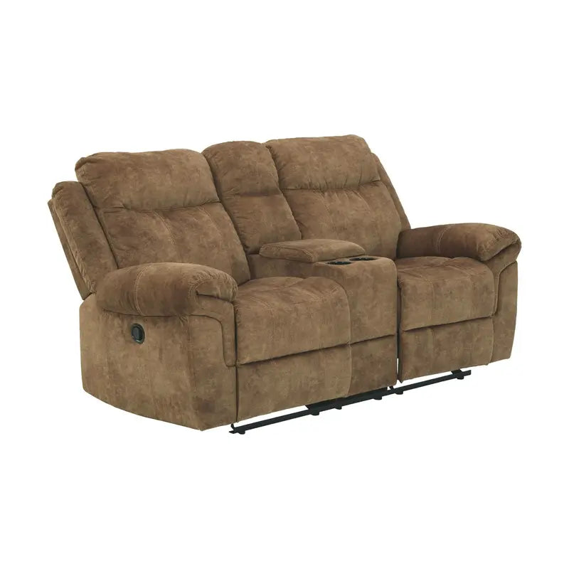 Ashley Huddle-Up Power Reclining Loveseat in Nutmeg Brown Velvet Includes Console, Cup Holders, USB Ports, and Storage
