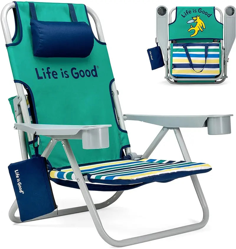AKE Blue Compact Beach Chair Short-Frame Design for Comfortable, Portable Seating