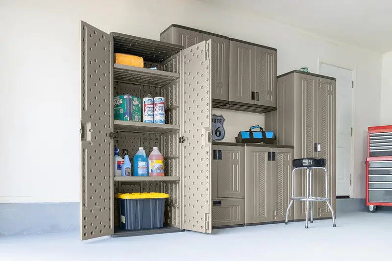 Platinum-Gold Resin Wall-Mount Garage Cabinet 4-Cubic-Foot Single-Tier Storage with Space-Saving Design