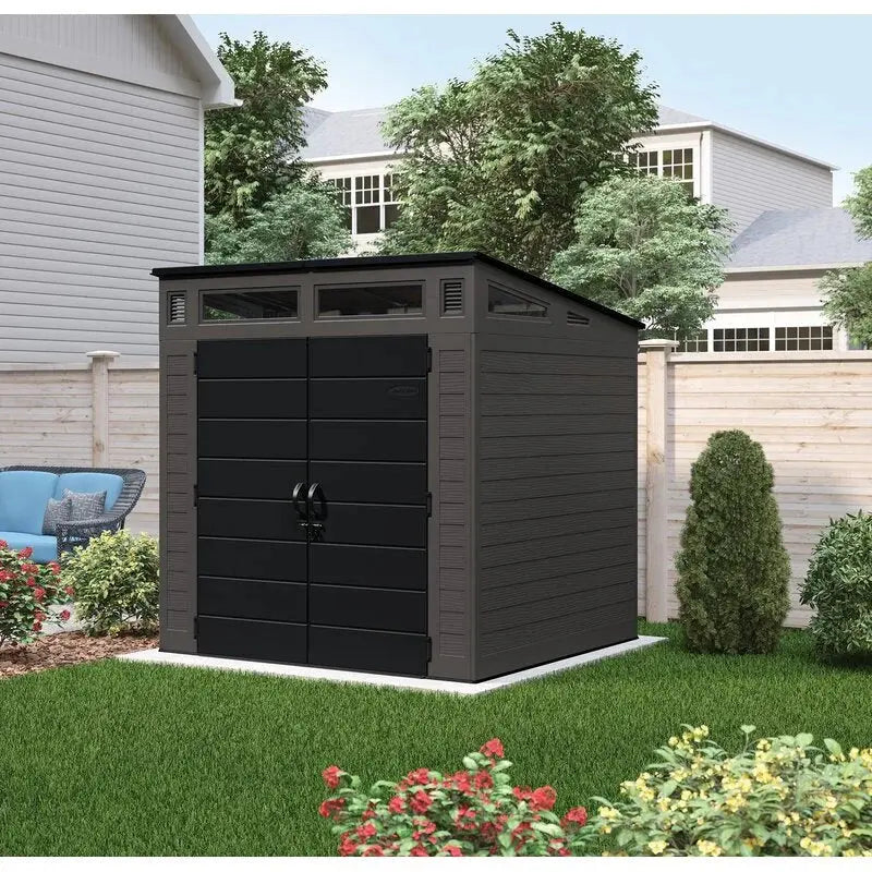 Modernist Resin Storage Shed 7’2″ x 7’3.5″ x 7’5.5″ Weather-Resistant Outdoor Unit