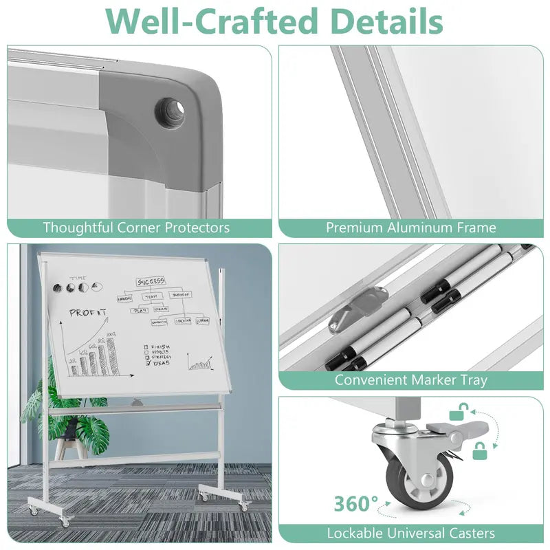 48″ x 36″ Double-Sided Magnetic Dry Erase Board Includes Flipchart Functionality
