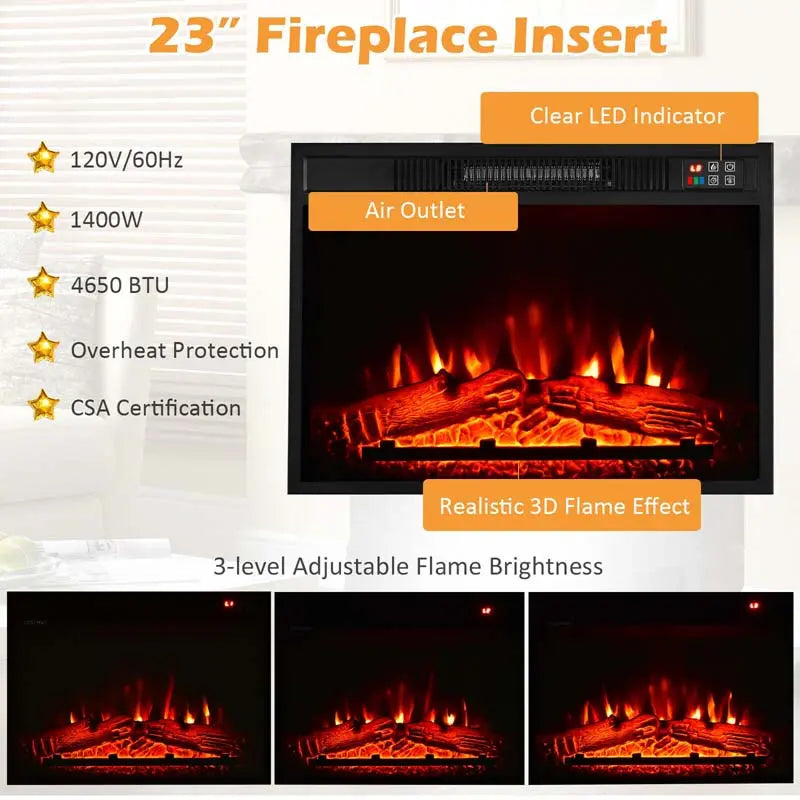 Electric Fireplace TV Console 58″ Media Stand with 23″ Built-In Insert and 1400W Heater, Supports TVs up to 65″