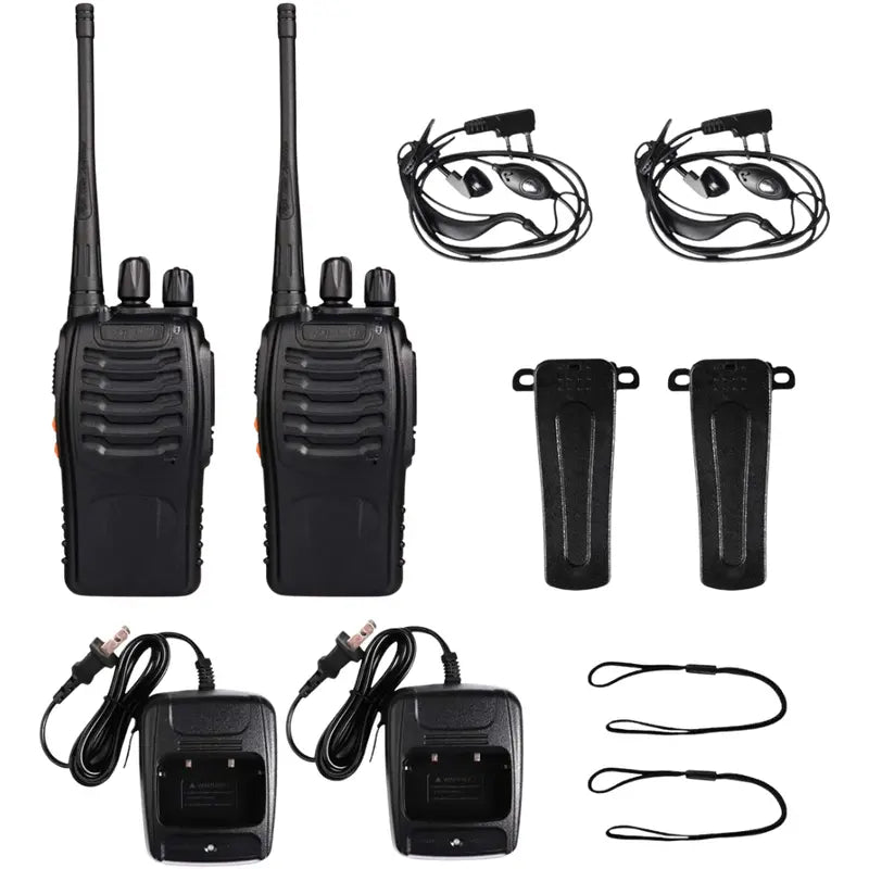 Long-Range Rechargeable Walkie Talkies with Earpieces and Tactical Flashlight