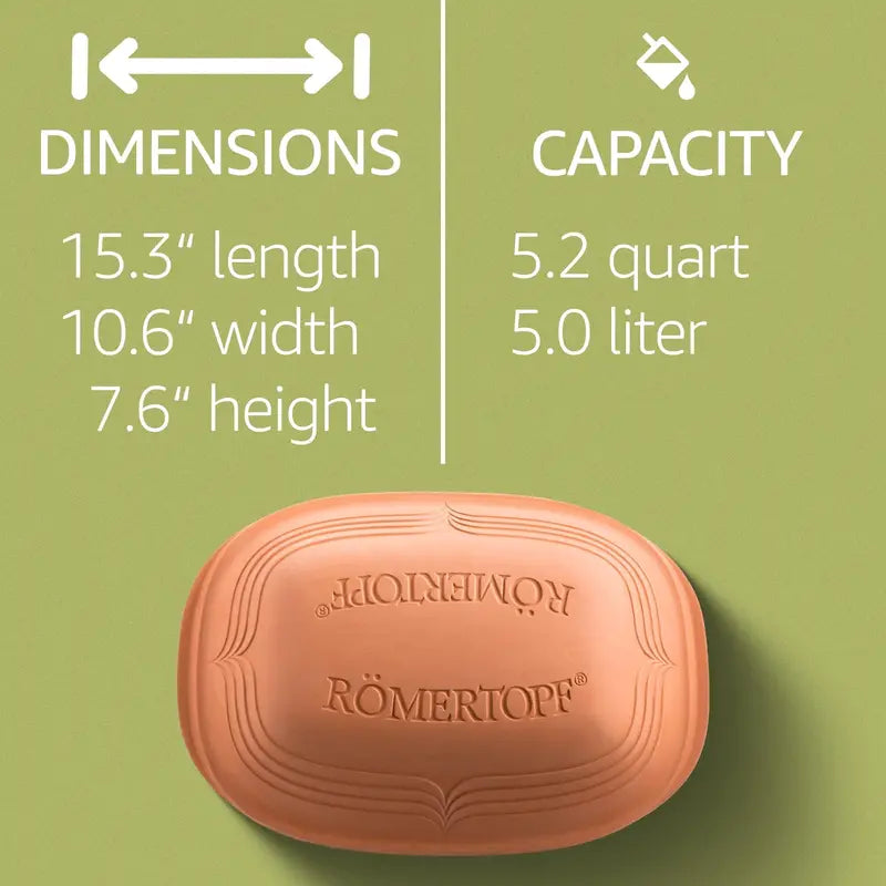 Romertopf 5.2-Quart Unglazed Clay Roaster Natural, Non-Toxic Dutch Oven for Healthy Slow Cooking