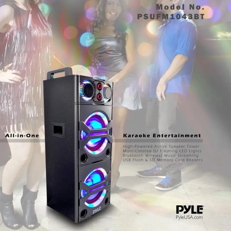 2000W Portable Bluetooth PA Speaker System Outdoor Sound Amplifier with Mic Input, Party Lights, USB/SD/FM/AUX Support & Rolling Wheels