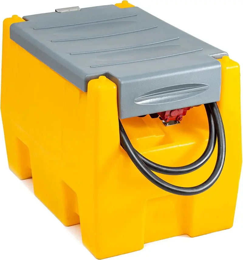 58-Gallon Portable Fuel Tank Yellow Polyethylene Container with 12V Transfer Pump, 40 GPM Flow, 4-Meter Hose