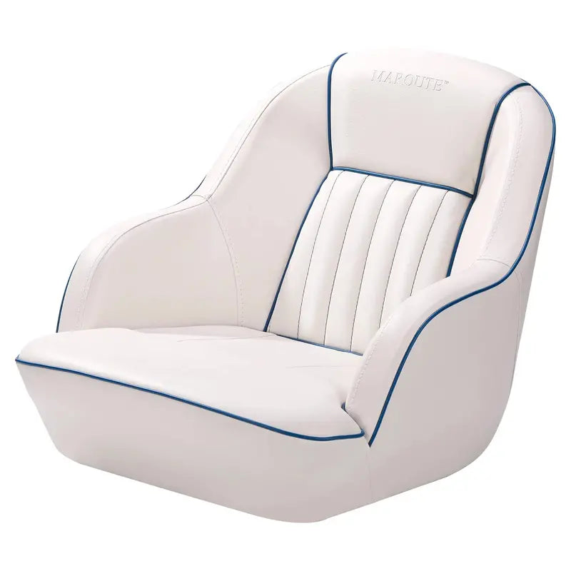 White & Blue Pontoon Boat Captain’s Seat Fold-Back Backrest, Cabin-Ready