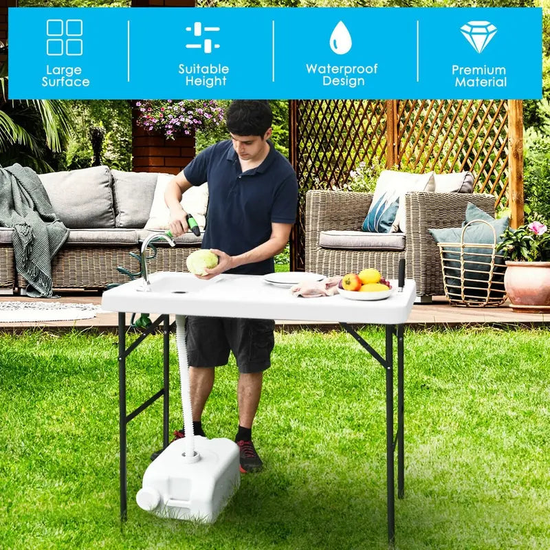 Foldable Fishing Table with Sink Portable Fillet & Cleaning Station for Hunting and Camping