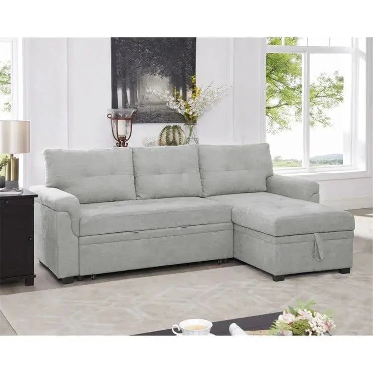 Convertible Modular Sectional Sofa Reversible Design with Sleeper Bed & Concealed Chaise Compartment