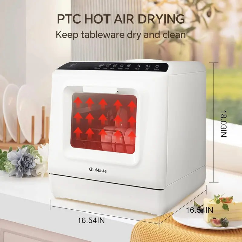 Compact Countertop Dishwasher Portable Mini Unit with Drying, Dual Spray Arms