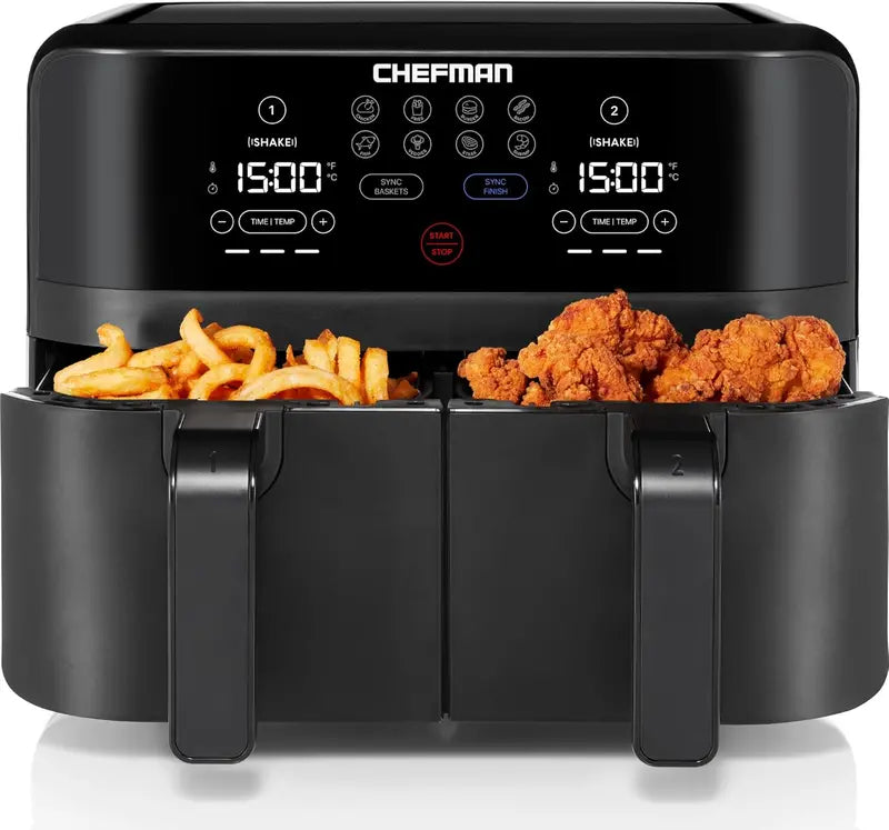 Chefman Dual Basket Air Fryer 6-Quart Digital Touchscreen Model with Independent Cooking Zones