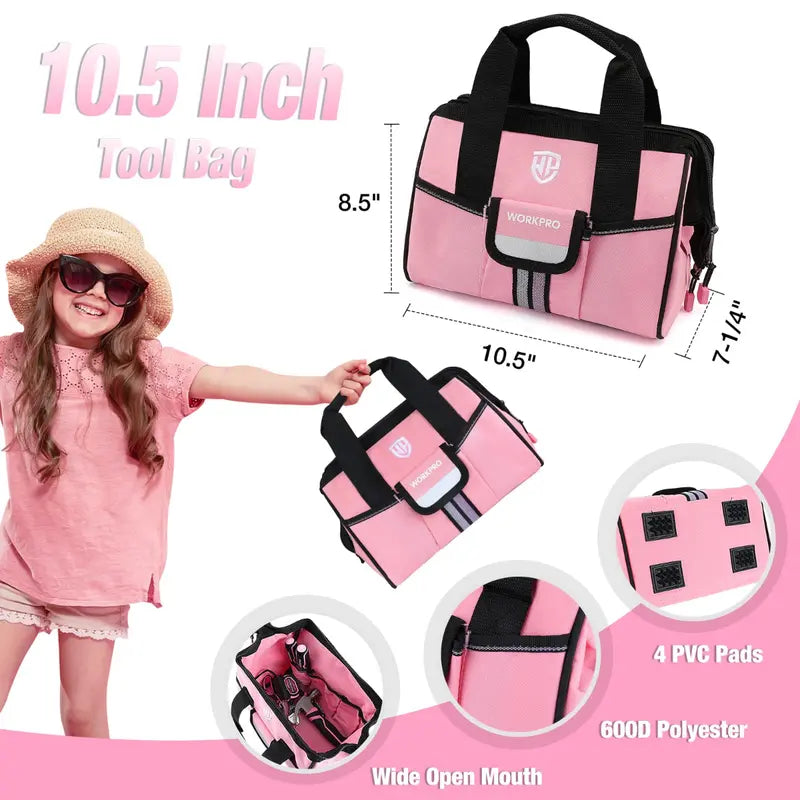 WORKPRO Kids’ Junior Tool Set 9-Piece with Pink/Blue Bag Pink Ribbon Edition