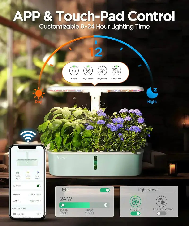 WiFi-Enabled Hydroponic Garden Kit: Smart Indoor Growing System with Full-Spectrum LED & App Control