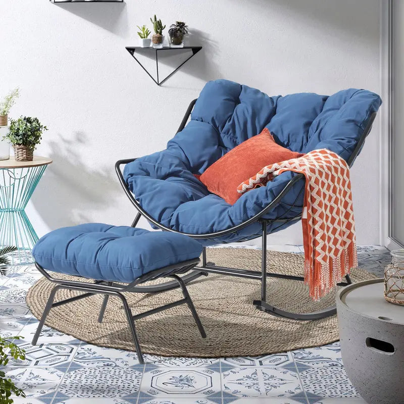 Casual Egg-Shaped Rocking Chair with Ottoman Indoor/Outdoor Use
