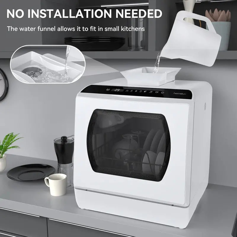 Compact Countertop Dishwasher with 5-Liter Water Tank and 5 Wash Cycles for Glass-Door Kitchens