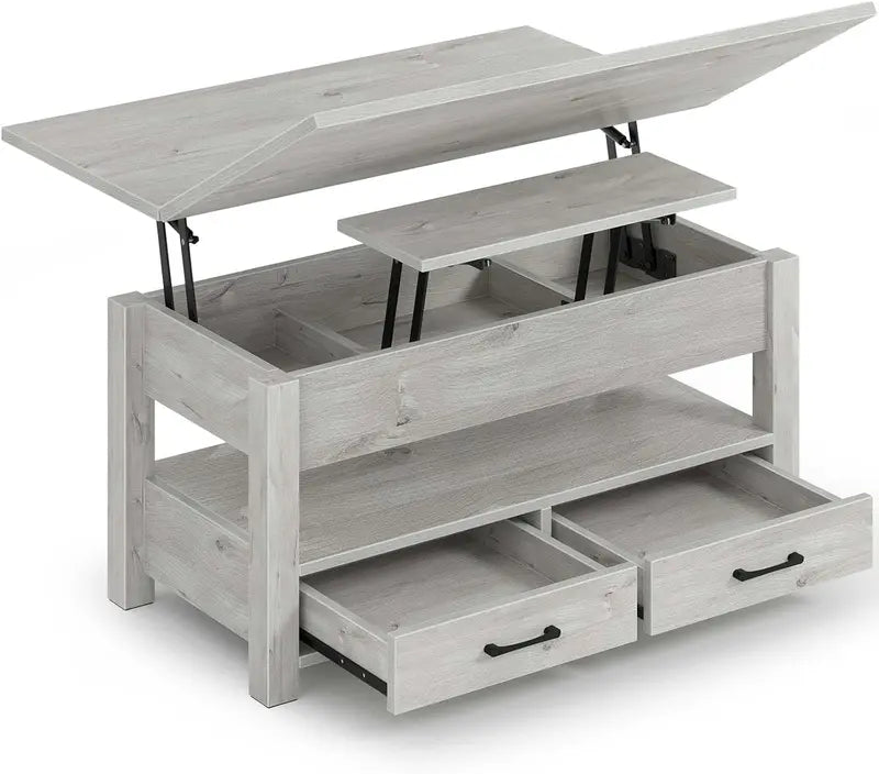 Lift-Top Black Coffee Table Multi-Function Convertible Table with Drawers & Hidden Compartment for Living Room or Office