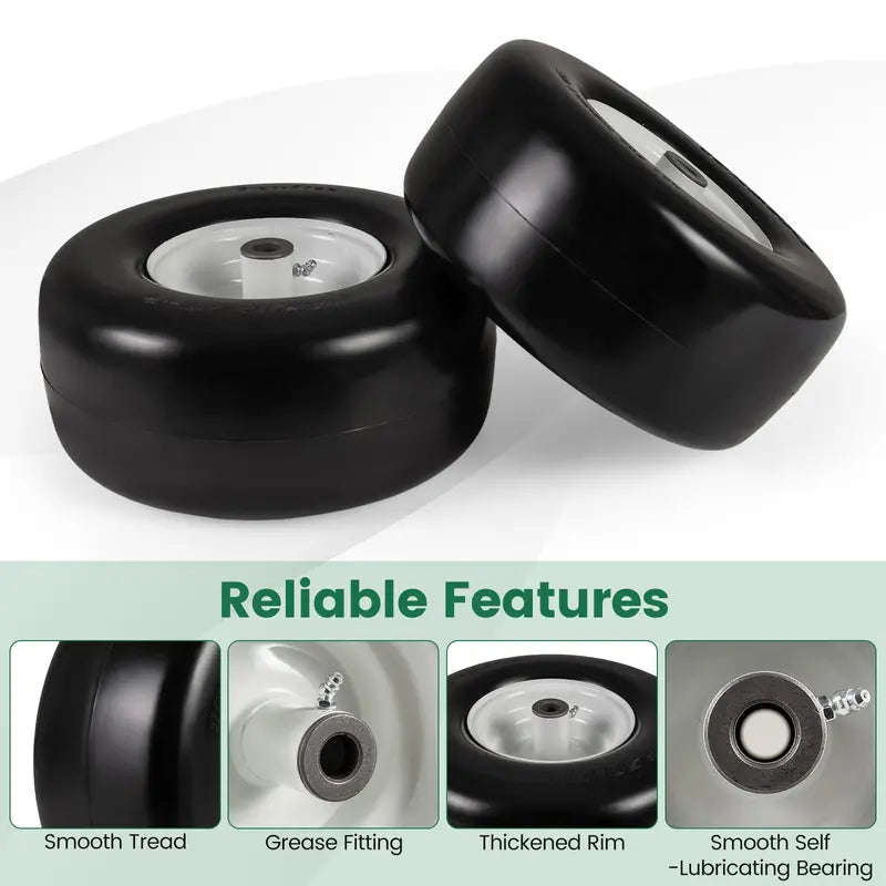 2-Pack 13 x 6.50-6 Flat-Free Tires & Wheels Maintenance-Free Solid Rubber Design