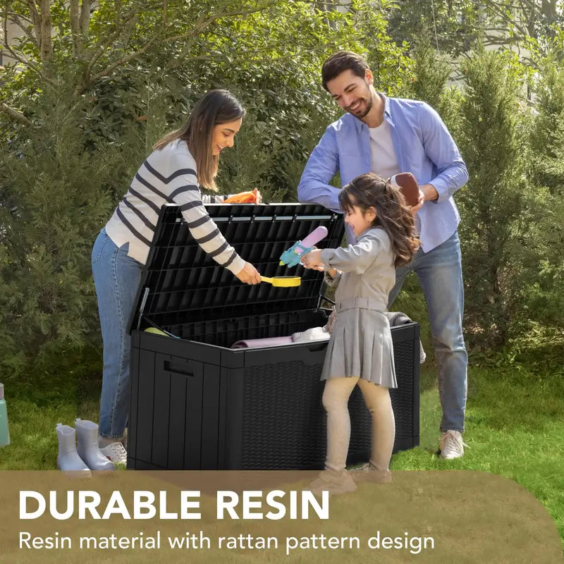 Devoko Waterproof 100 Gallon Resin Deck Box with Cushion, Outdoor Storage Bench for Patio & Garden