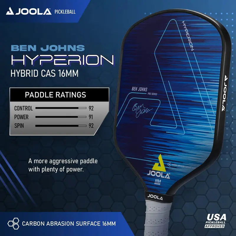 JOOLA Ben Johns Hyperion Hybrid CAS 16 Pickleball Paddle Carbon Abrasion Surface, 16mm Honeycomb Core, Sure-Grip Technology