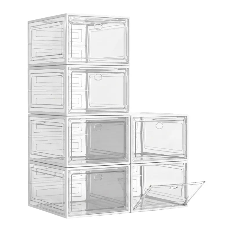 Set of 6 Foldable Stackable Shoe Boxes with Magnetic Closure Doors