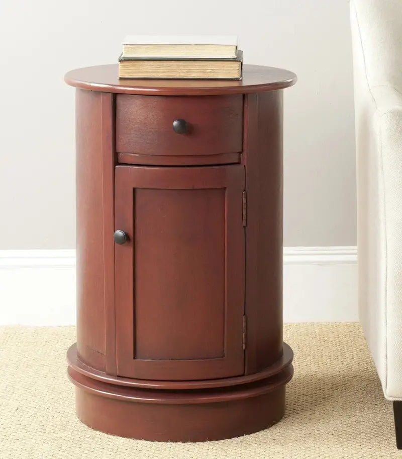 Tabitha Dark Cherry Oval Swivel End Table Storage-Friendly Home Accent