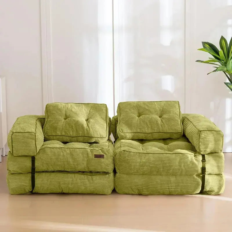 L-Shaped Folding Sofa Bed Convertible Living Room Lounger with Armrests & Pillows