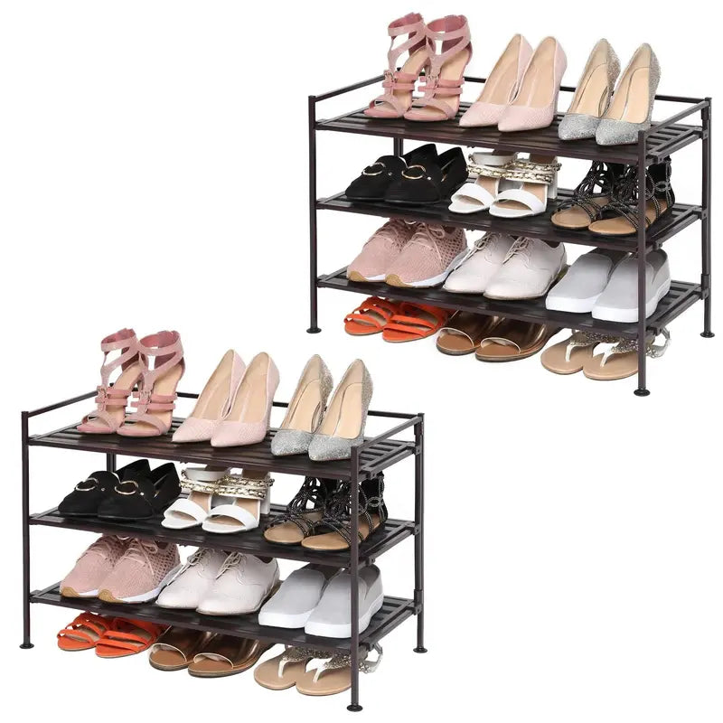 2-Pack Resin Slat Shoe Rack 3-Tier Stackable Utility Organizer for Entryways or Closets