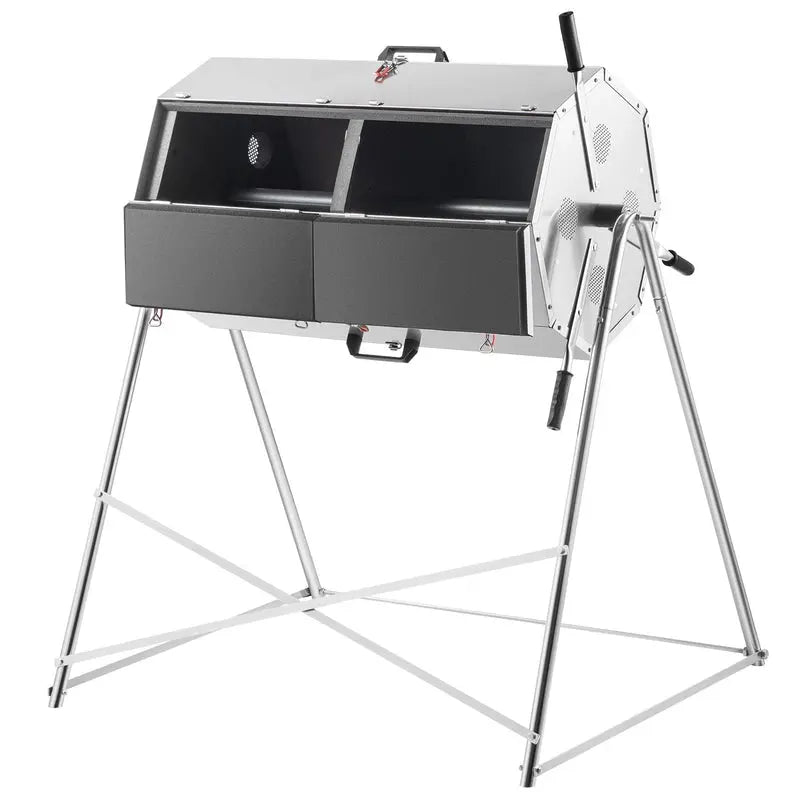 Dual-Chamber Rotating Steel Compost Tumbler 33-Gallon Outdoor Bin