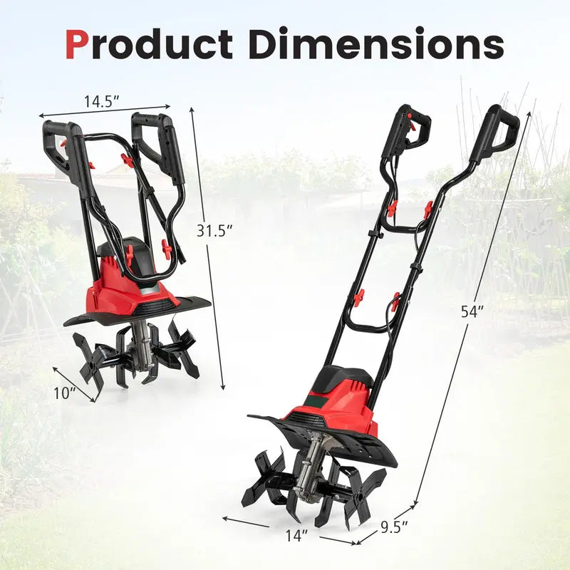 10-Amp Corded Electric Tiller Foldable Garden Cultivator for Efficient Soil Prep