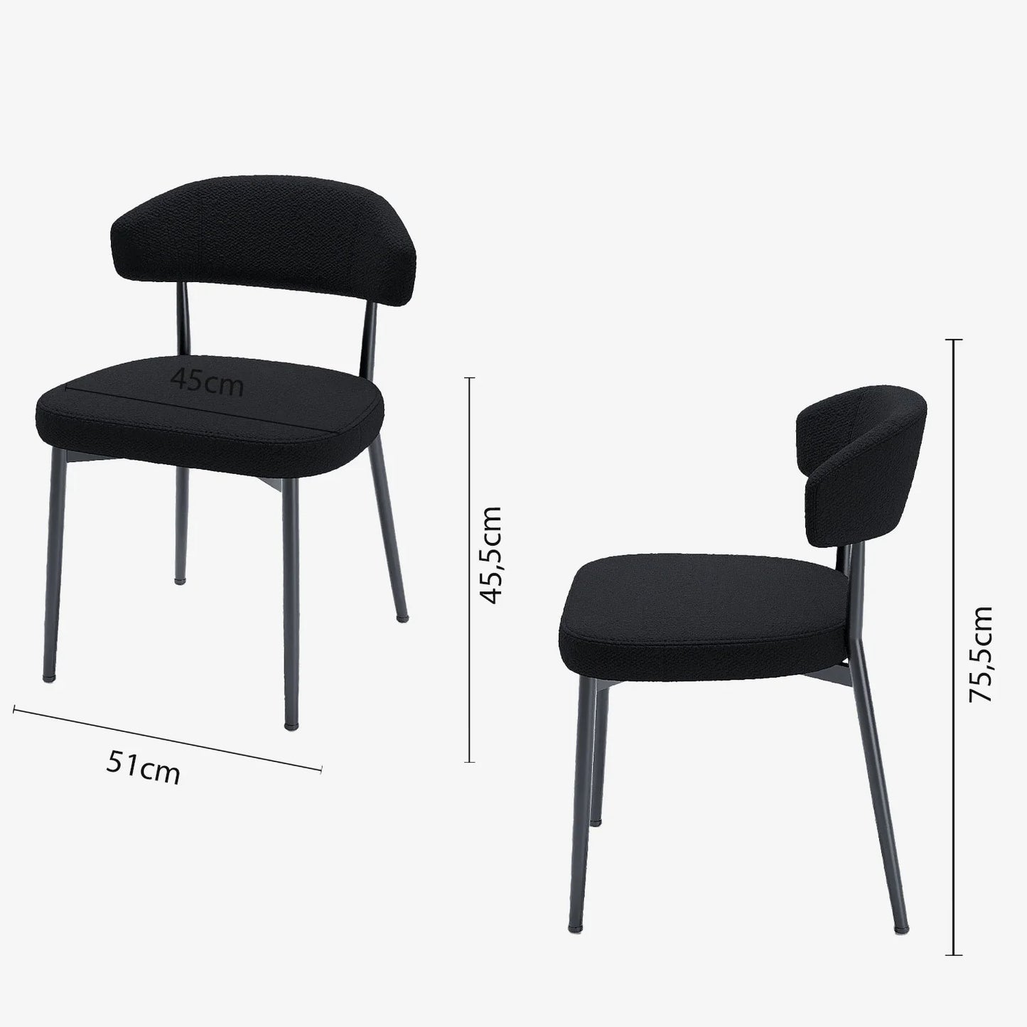 Lot de 2 chaises de salle manger en tissu bouclette gris anthracite & m tal noir Mona