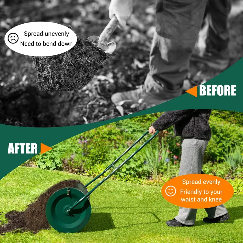 27-Inch Heavy-Duty Compost & Peat Moss Spreader with Metal Mesh Roller