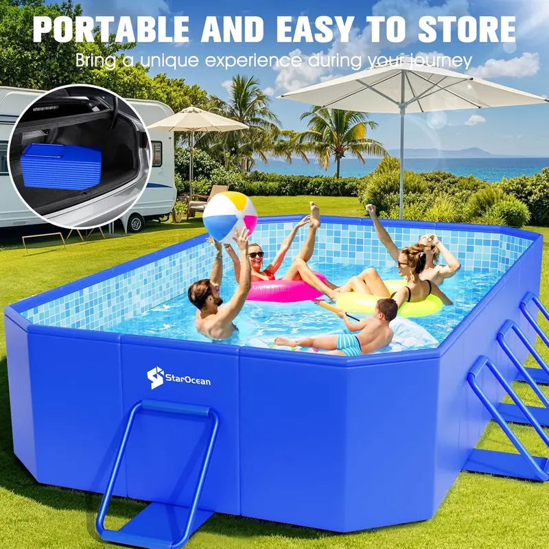 Large Collapsible Hard-Shell Pool 115″ x 66″ x 20″, Non-Inflatable Backyard Swimming Pool for Kids & Adults, Mosaic Finish