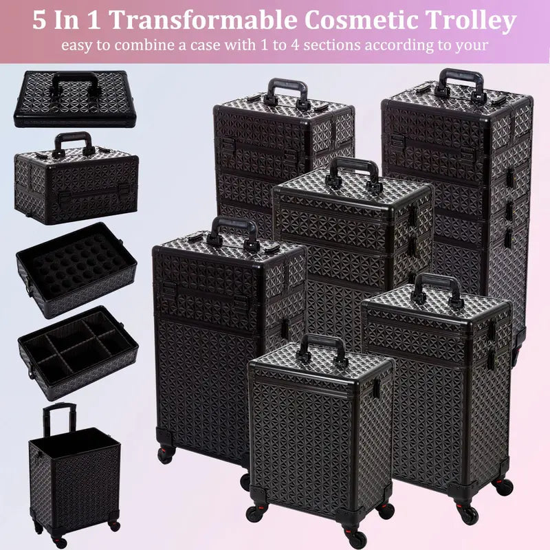 AROUS 5-in-1 Rotating Makeup Travel Case 360° Swivel Wheels & Premium Organization