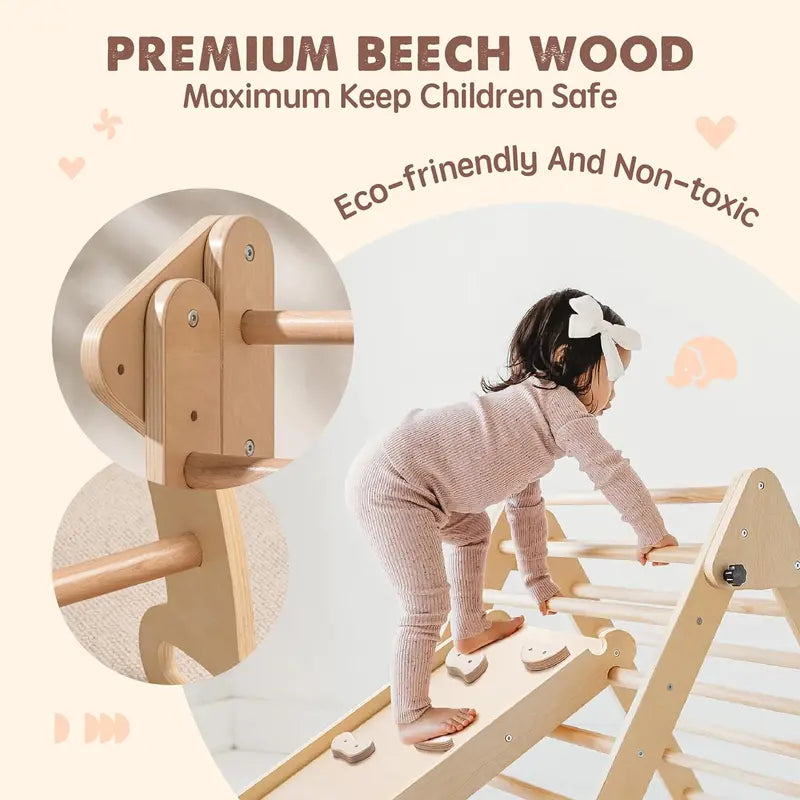 5-in-1 Pikler Triangle Climbing Set for Toddlers Indoor Wooden Jungle Gym Play System