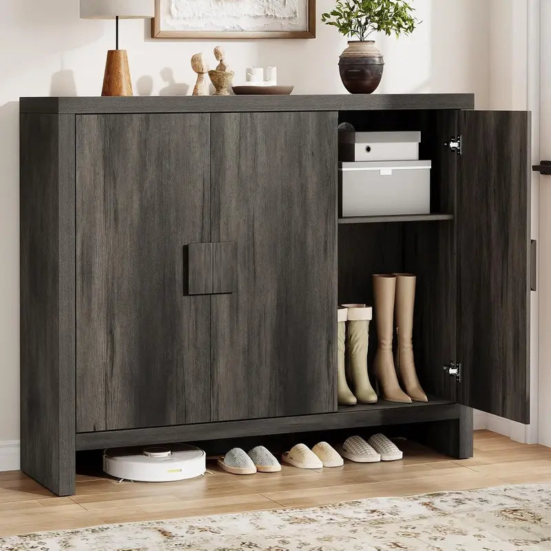 Adjustable-Shelf Shoe Storage Cabinet with Three Doors and 30-Pair Capacity