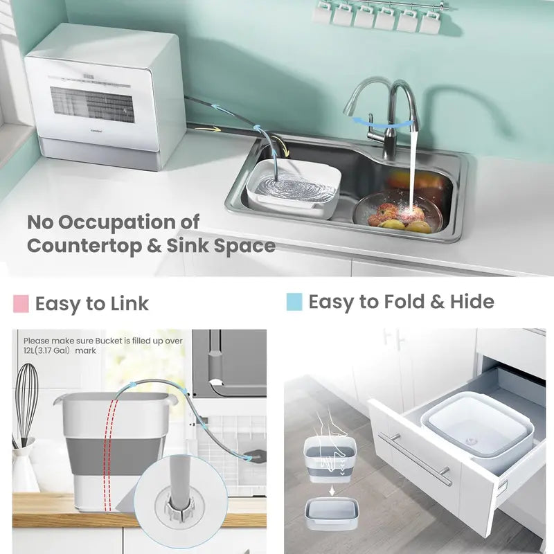 COMFEE’ Portable Mini Countertop Dishwasher with 5L Built-In Water Tank