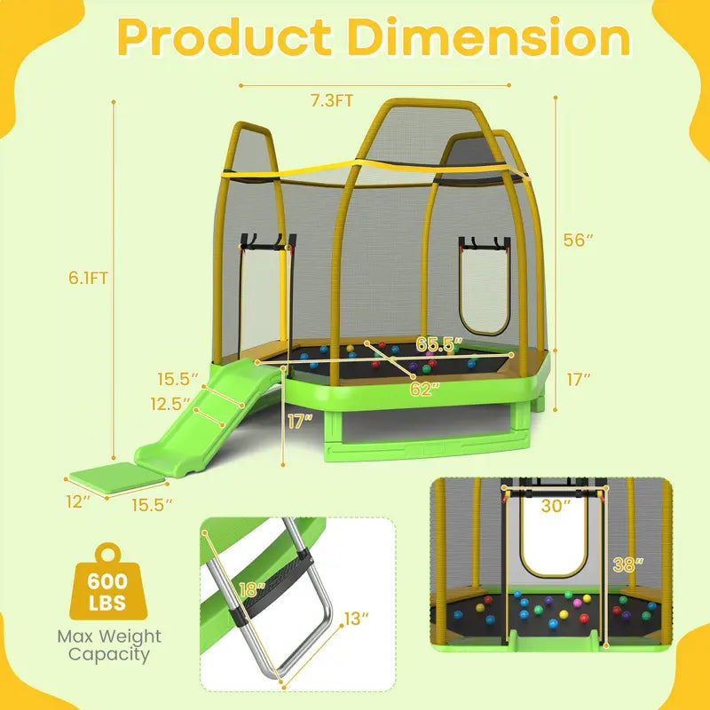 Kids’ Trampoline with Integrated Slide, 7-Foot ASTM-Certified Backyard Play Set