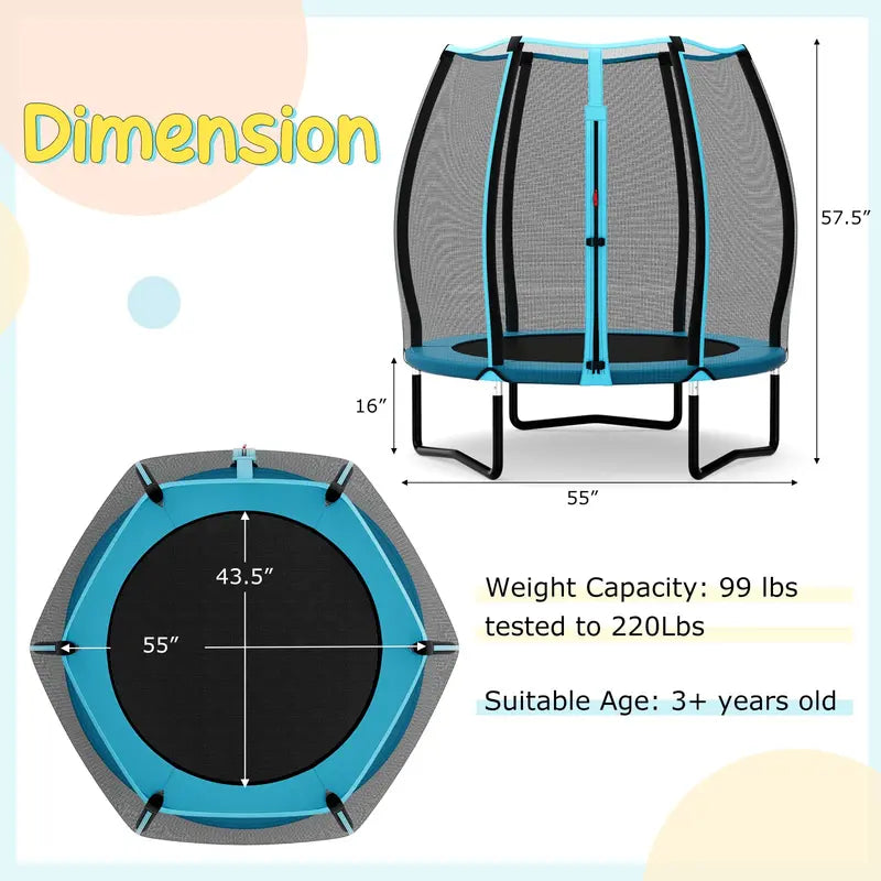 55-Inch ASTM-Certified Kids’ Trampoline — Enclosed Mini Bouncer for Toddlers & Preschoolers