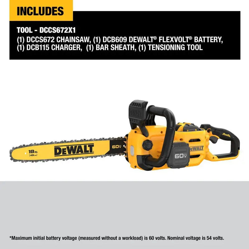 DEWALT 60V MAX Chainsaw 18″ Brushless Cordless Kit DCCS672X1 from DEWALT