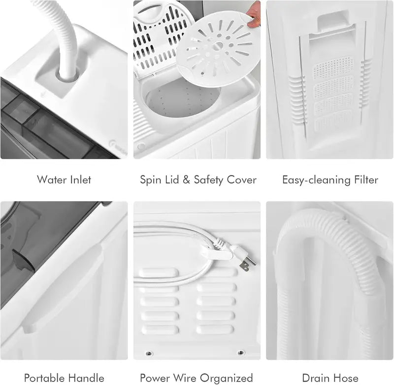 COSTWAY Twin-Tub Portable Washer 26 lb Total Capacity (18 lb Wash + 8 lb Spin), Built-in Drain Pump & Timer Knob for Small Spaces