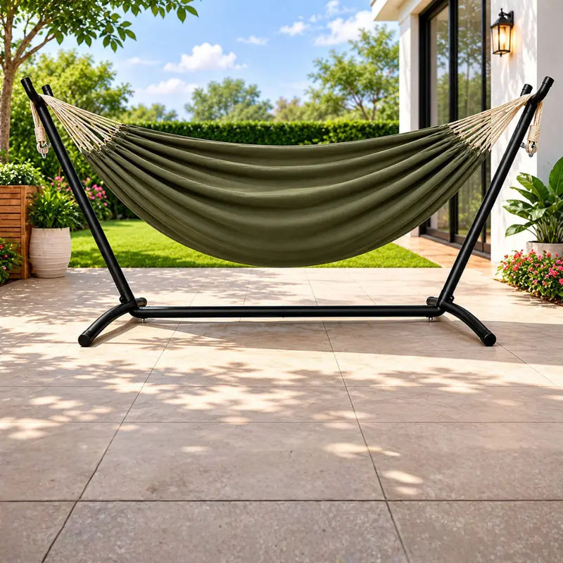 Extra-Large Double Hammock with All-Steel Stand and Portable Carry Bag