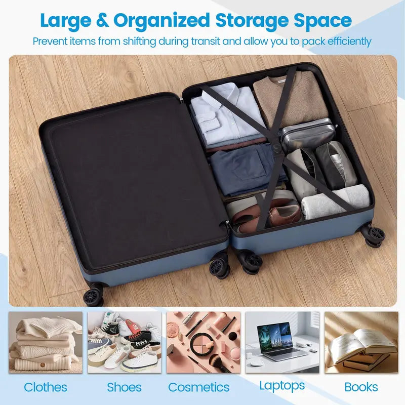 Lightweight 3-Piece Hardshell Spinner Luggage Set — 20/24/28 Inch (Vertical Stripe Design)