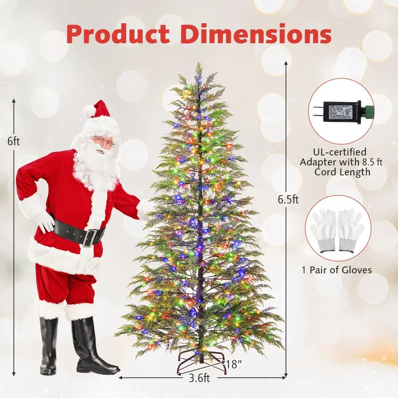 6.5- or 7.5-Foot Hinged Sparse Fir Tree Multicolor LED Lights and Space-Saving Design