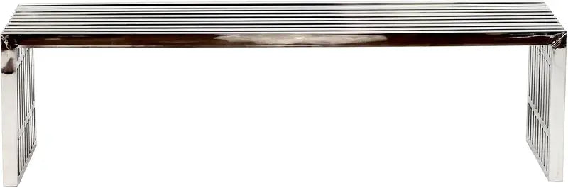 Large Stainless Steel Gridiron Bench Sleek Silver Industrial-Style Seating for Entryways or Outdoor Use