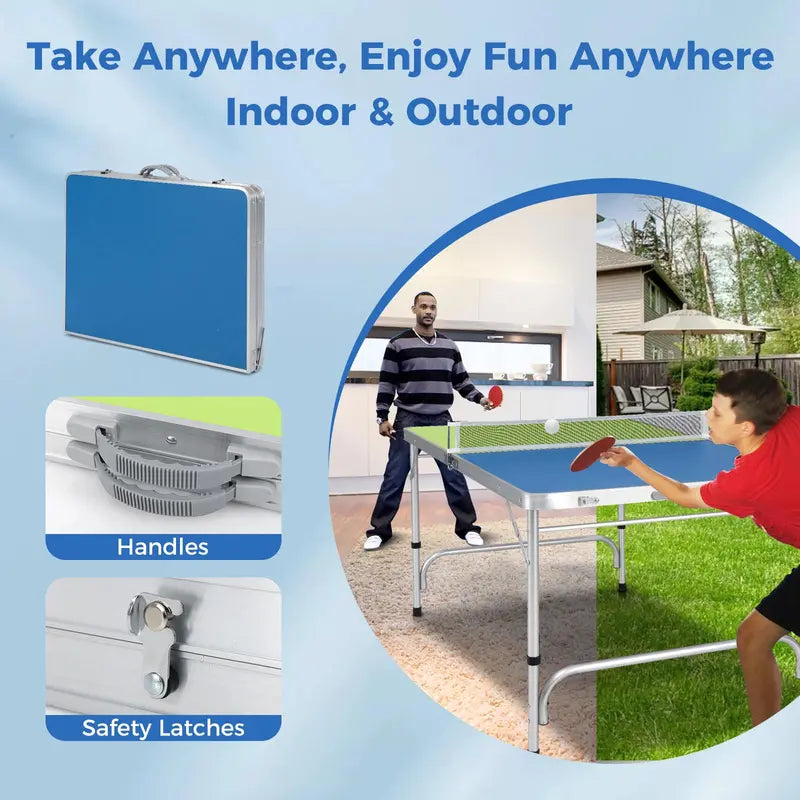 Fully Assembled Foldable Ping Pong Table Includes Net & Dual-Color Paddles (47″ Blue/Green)