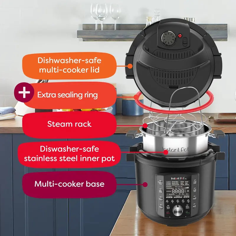 10-in-1 Smart Electric Cooker Pressure, Slow, Rice, Steam, Sauté, Sous Vide, Yogurt, Sterilize & Warm Functions + Recipe App (Black)