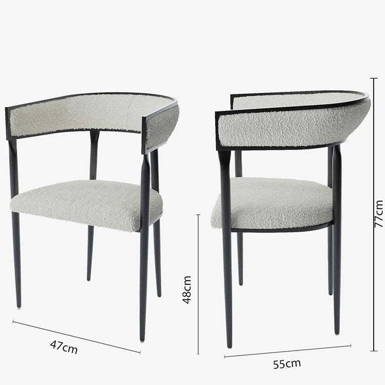 Chaise de salle manger design dossier arrondi bouclette blanche Aurore