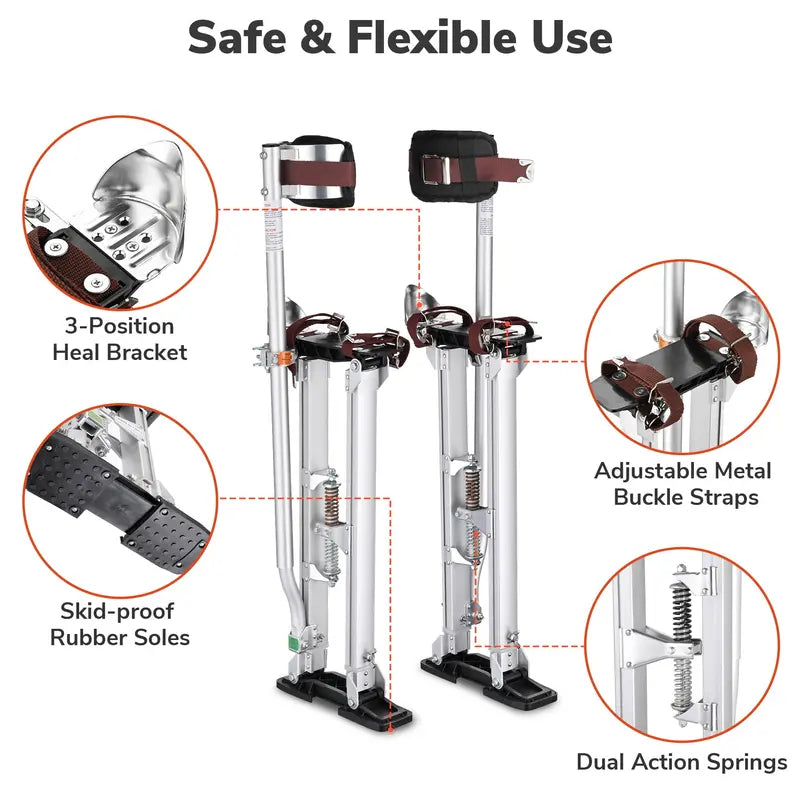 Yescom Drywall Stilts 24″-40″ Adjustable Aluminum Tool Stilt with Knee Pad Protection for Painting Painter Taping Silver
