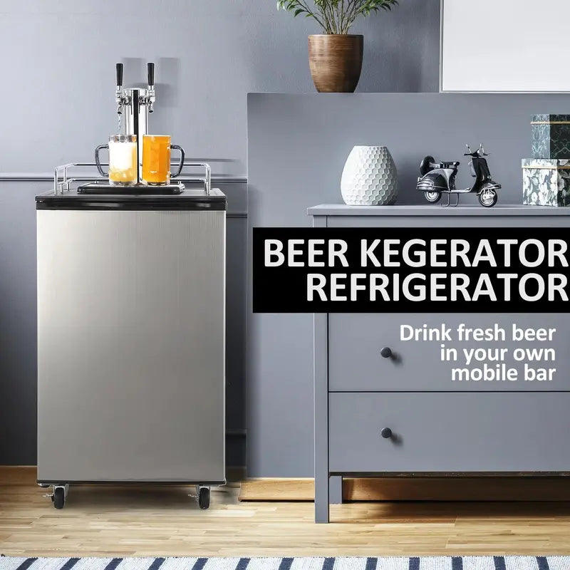 Dual-Tap Kegerator Full-Size Stainless Steel Draft Beer Dispenser with CO2 Tank and Precision Temp Control (32°F50°F)